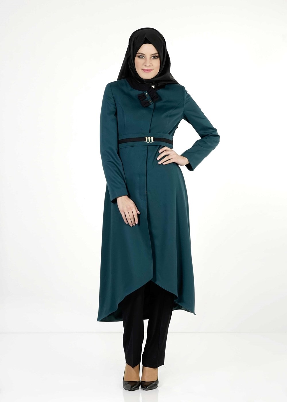 Tesettür giyim YEŞİL ASİMETRİK KESİM PANTOLON TAKIM 3934 