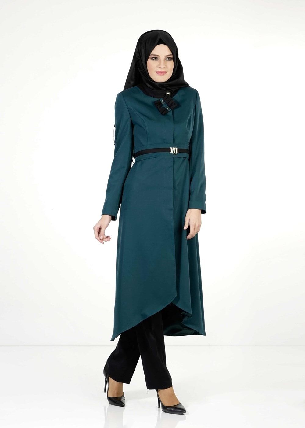 Tesettür giyim YEŞİL ASİMETRİK KESİM PANTOLON TAKIM 3934 