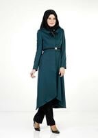Tesettür giyim YEŞİL ASİMETRİK KESİM PANTOLON TAKIM 3934 