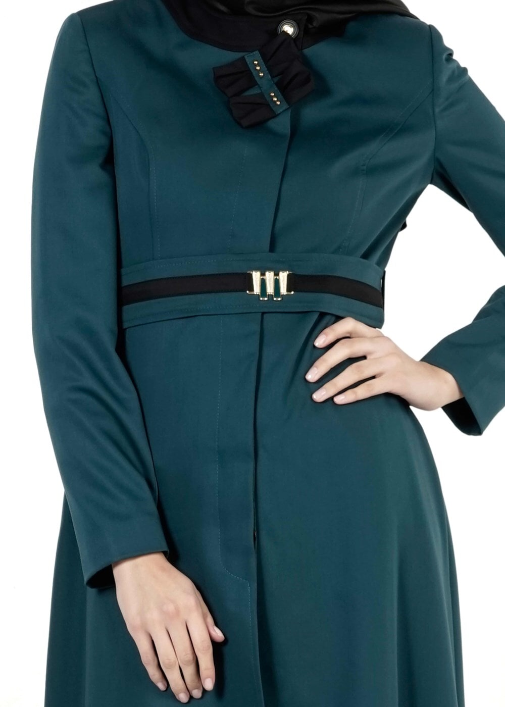 Tesettür giyim YEŞİL ASİMETRİK KESİM PANTOLON TAKIM 3934 