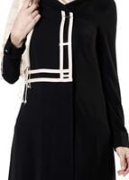 Tesettür giyim SİYAH KAPÜŞONLU FERACE 8142 