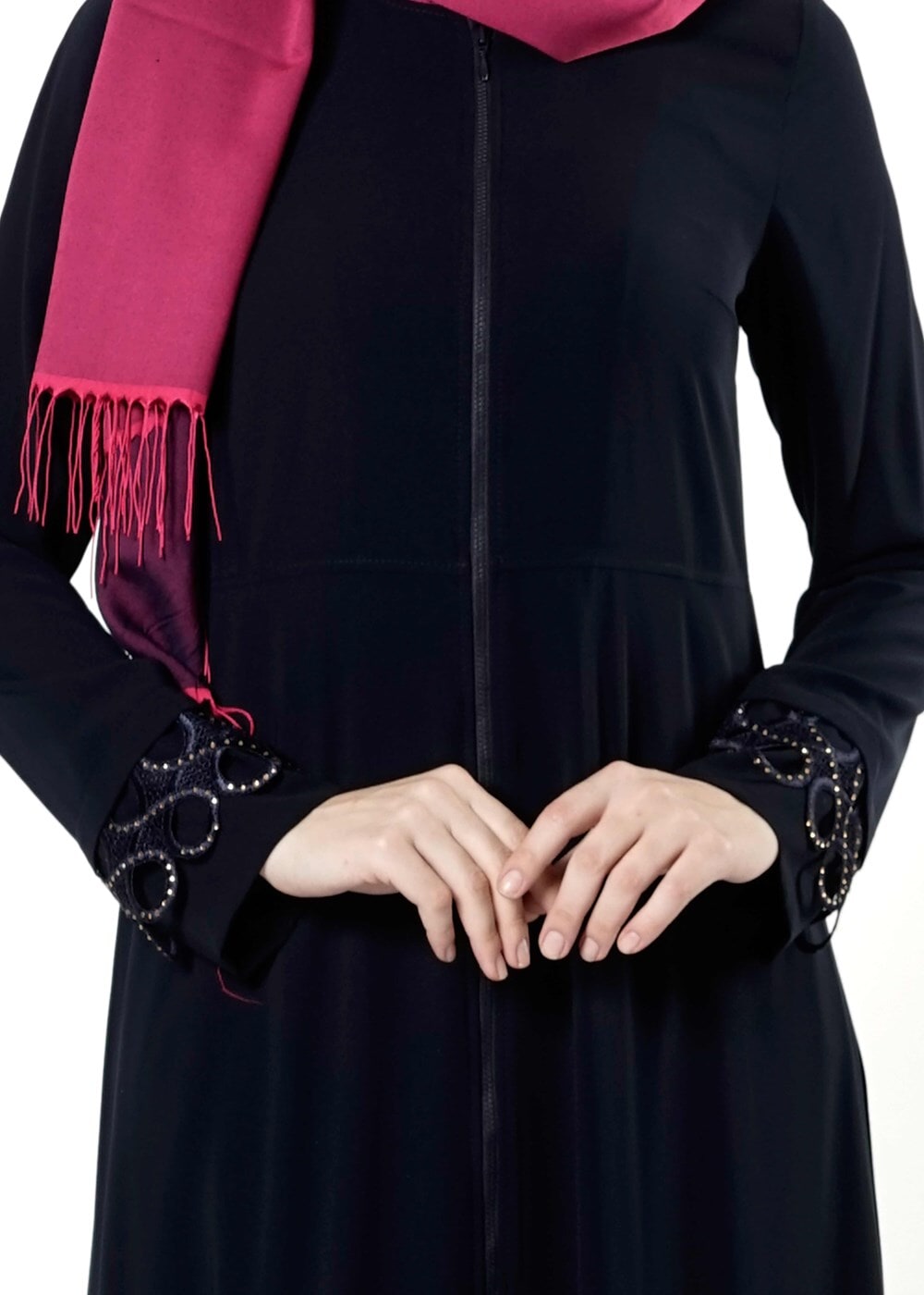 Tesettür giyim LACİVERT FERMUARLI TAŞLI FERACE 8157 