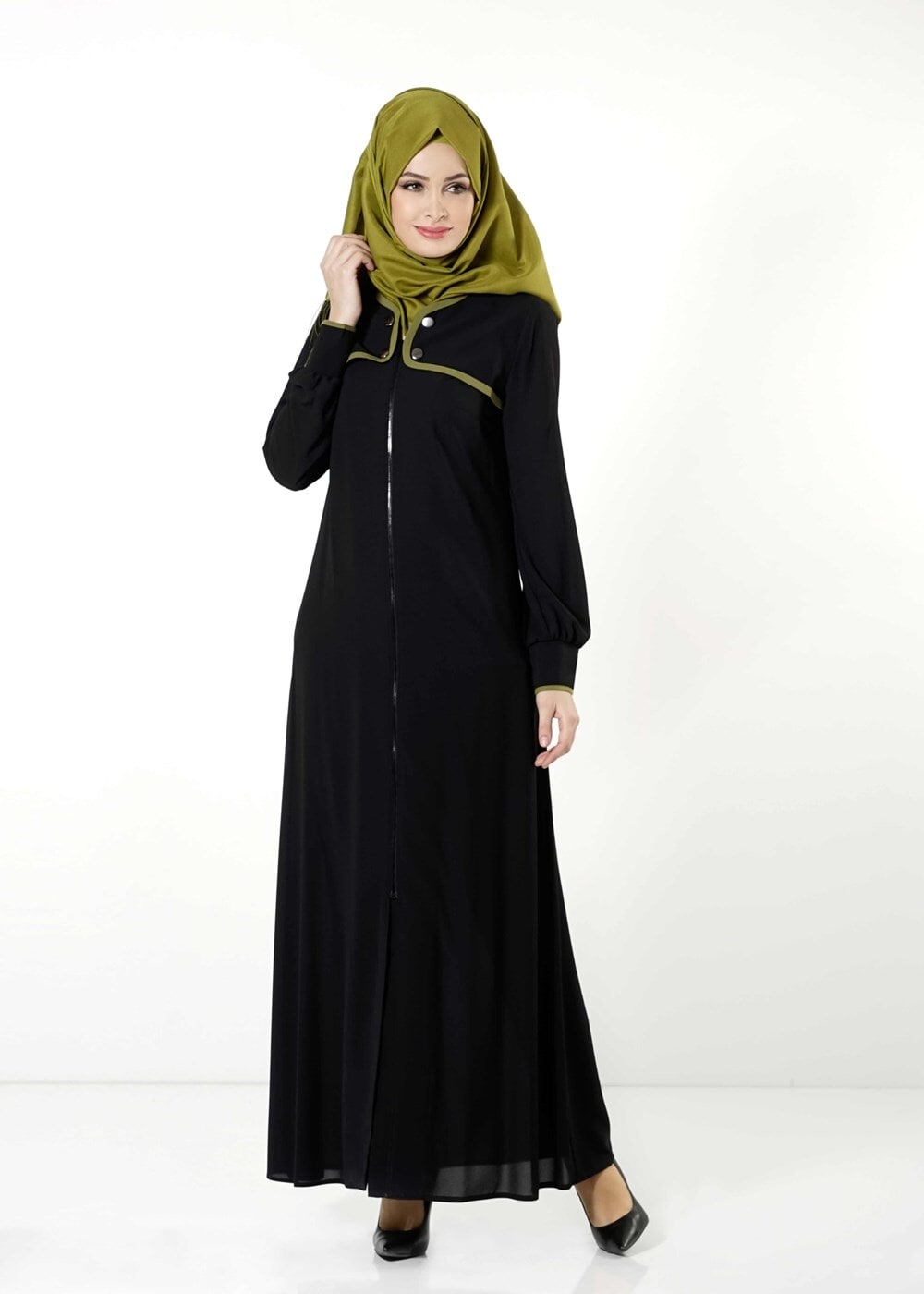 Tesettür giyim SİYAH FERMUARLI FERACE 8164 