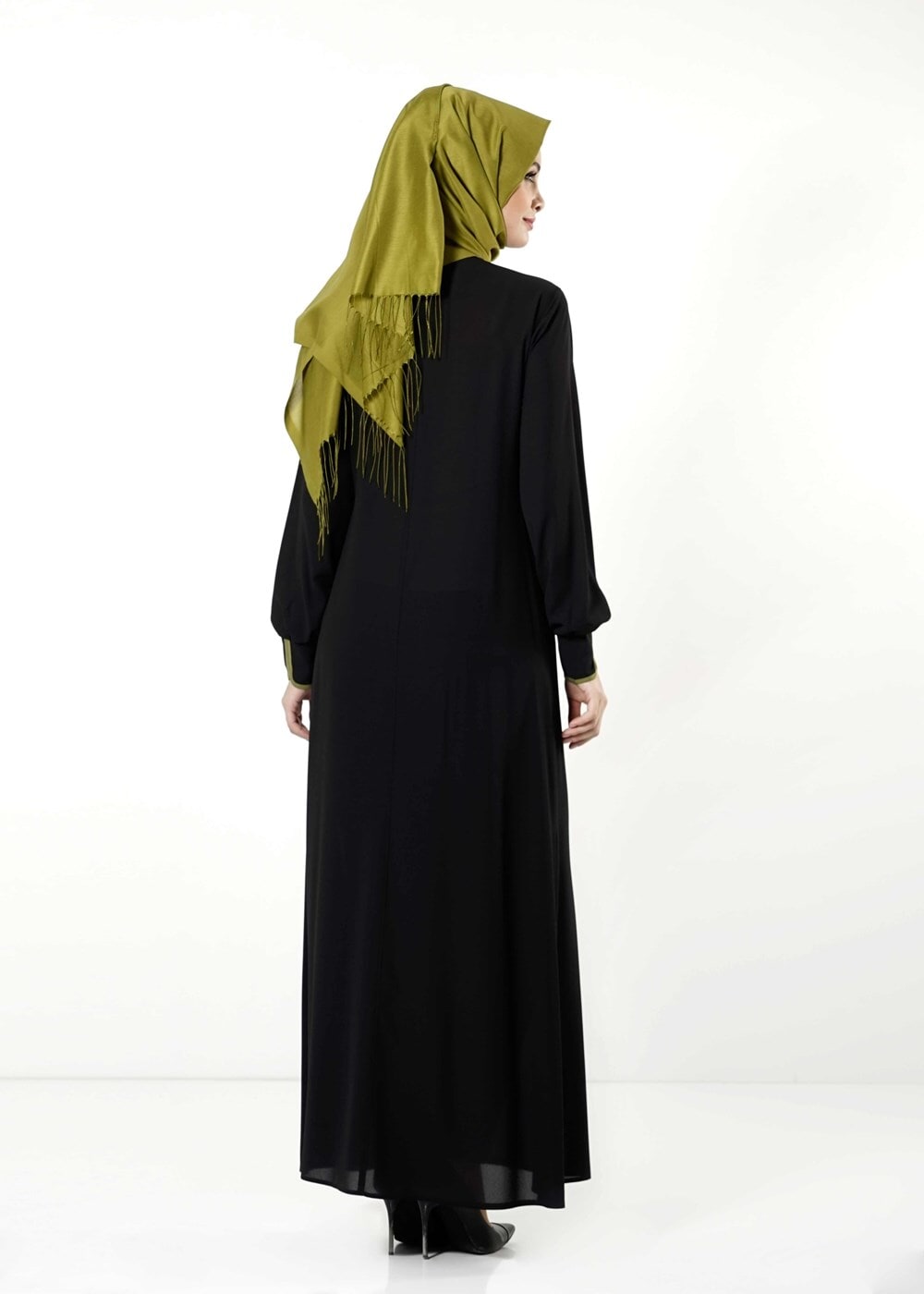 Tesettür giyim SİYAH FERMUARLI FERACE 8164 