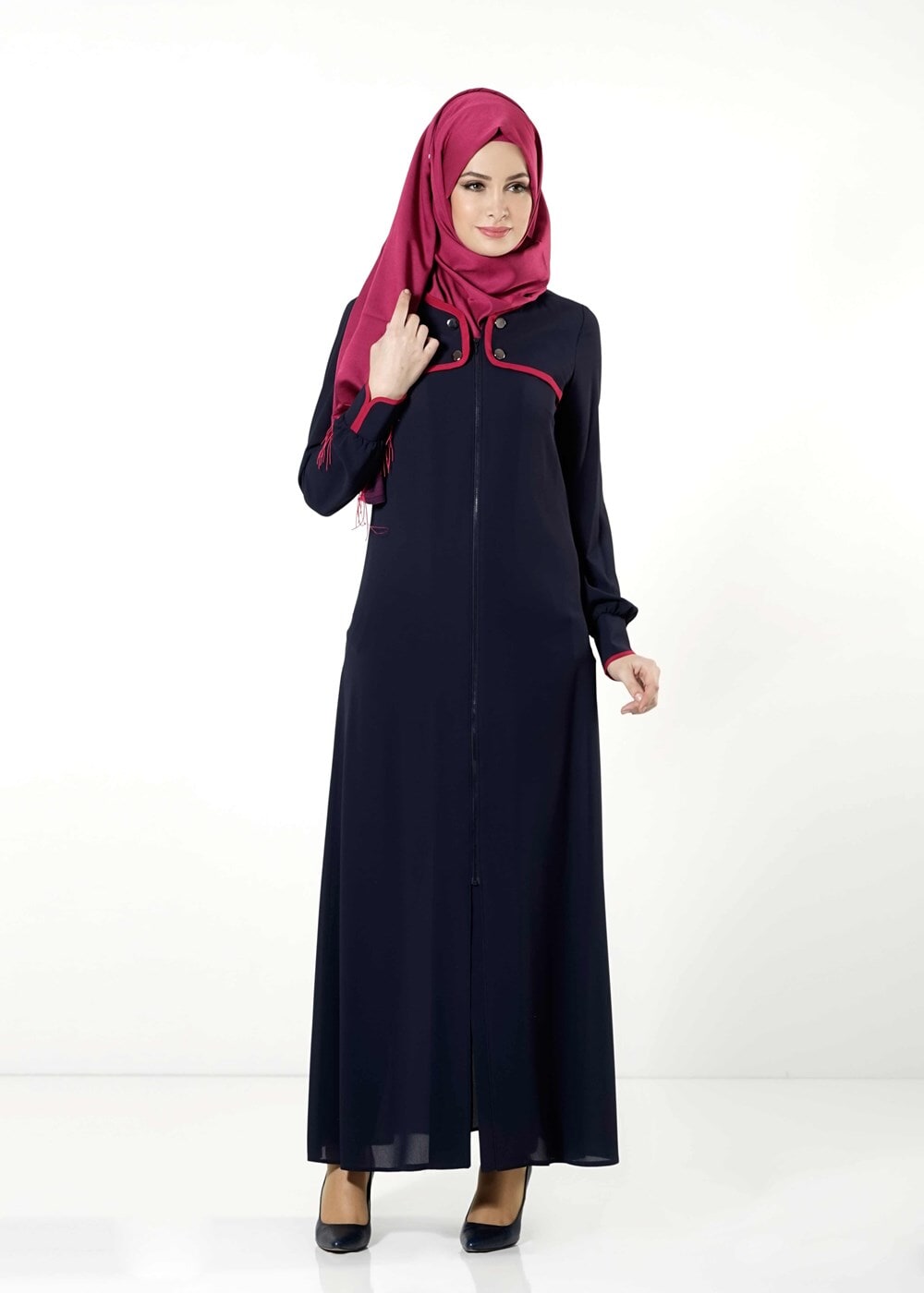 Tesettür giyim LACİVERT FERMUARLI FERACE 8164 