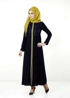 Tesettür giyim LACİVERT GÜPÜR DETAYLI FERMUARLI FERACE 8165 