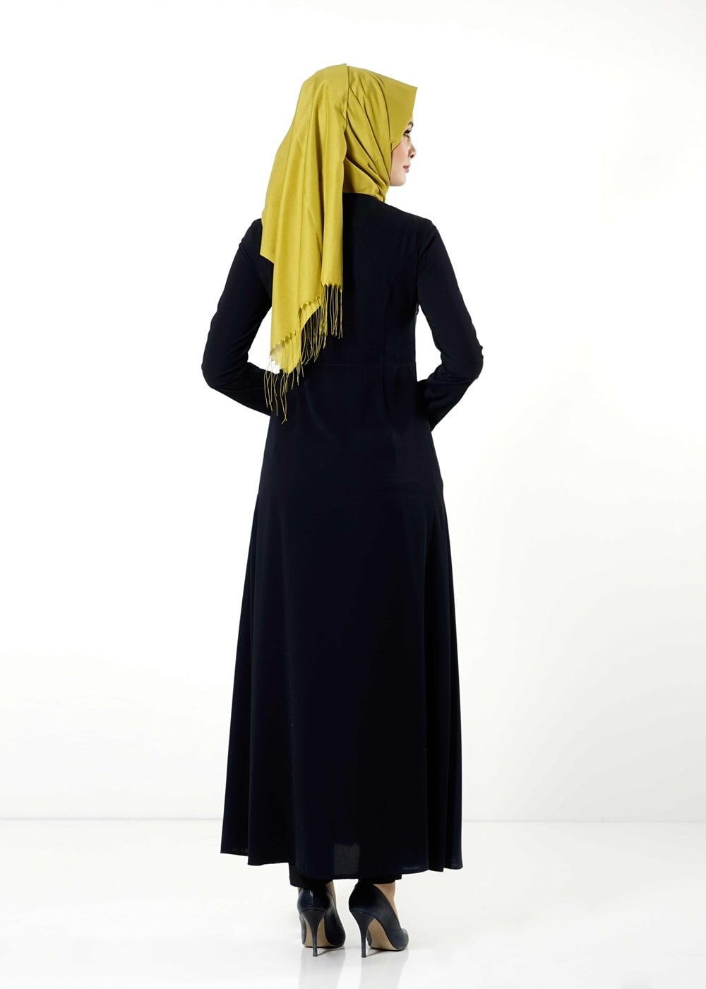 Tesettür giyim LACİVERT GÜPÜR DETAYLI FERMUARLI FERACE 8165 