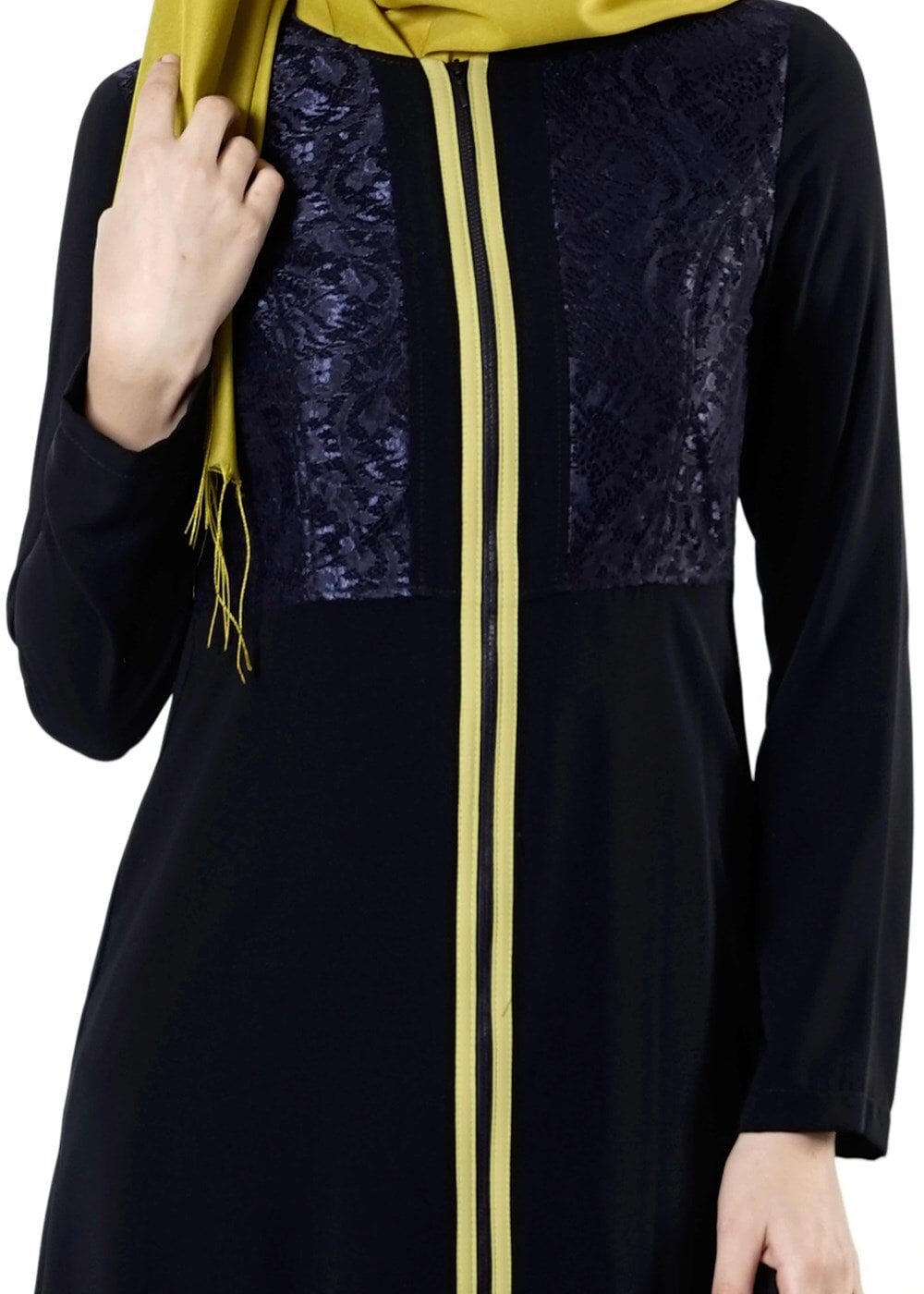 Tesettür giyim LACİVERT GÜPÜR DETAYLI FERMUARLI FERACE 8165 