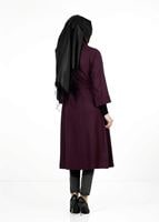 Tesettür giyim BORDO GİZLİ DÜĞMELİ KUŞAKLI KABAN 9257