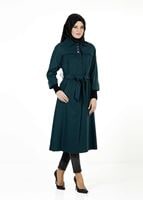 Tesettür giyim MAVİ GİZLİ DÜĞMELİ KUŞAKLI KABAN 9257