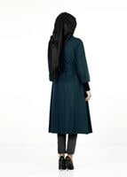 Tesettür giyim MAVİ GİZLİ DÜĞMELİ KUŞAKLI KABAN 9257