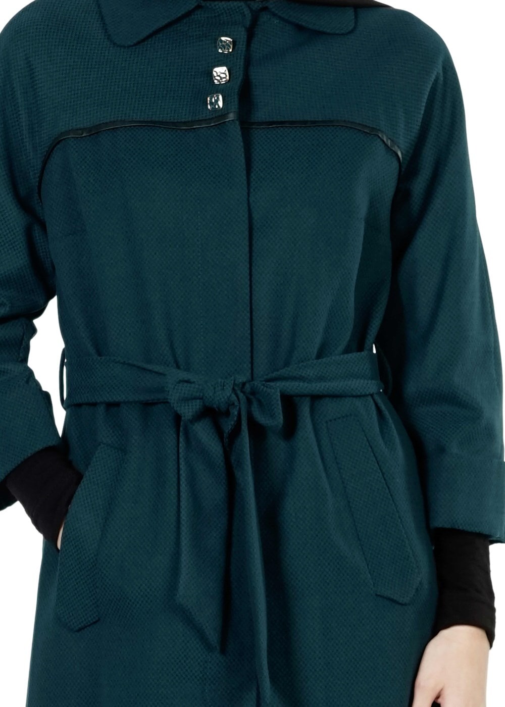 Tesettür giyim MAVİ GİZLİ DÜĞMELİ KUŞAKLI KABAN 9257