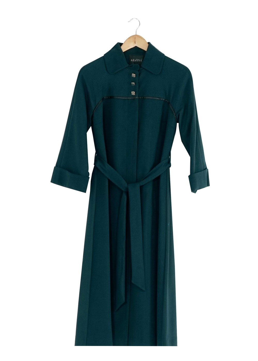 Tesettür giyim MAVİ GİZLİ DÜĞMELİ KUŞAKLI KABAN 9257