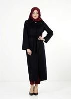 Tesettür giyim LACİVERT BEBE YAKA KUŞAKLI MANTO 9302 