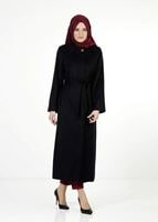 Tesettür giyim LACİVERT BEBE YAKA KUŞAKLI MANTO 9302 