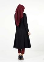 Tesettür giyim LACİVERT BEBE YAKA KUŞAKLI MANTO 9302 