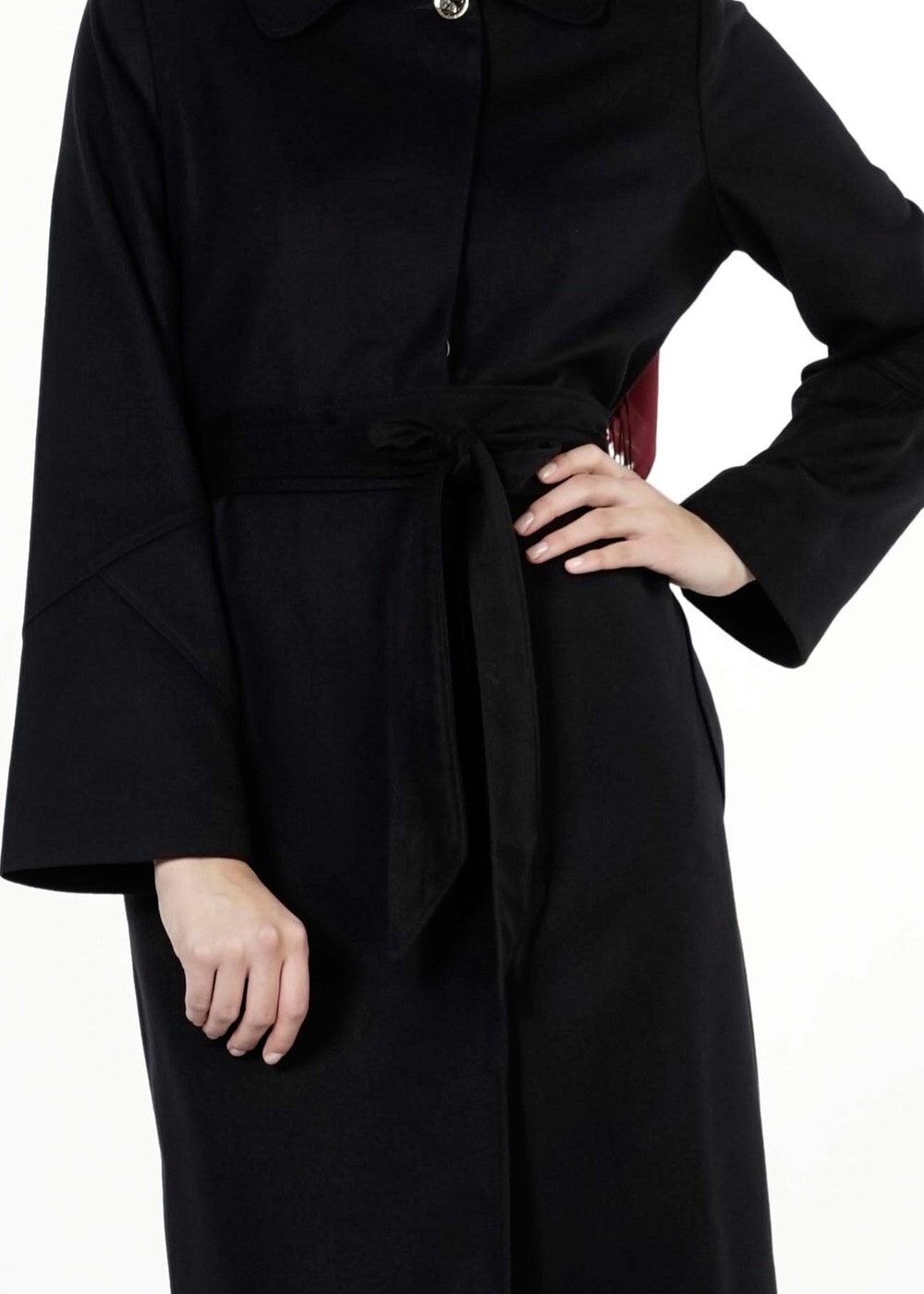 Tesettür giyim LACİVERT BEBE YAKA KUŞAKLI MANTO 9302 