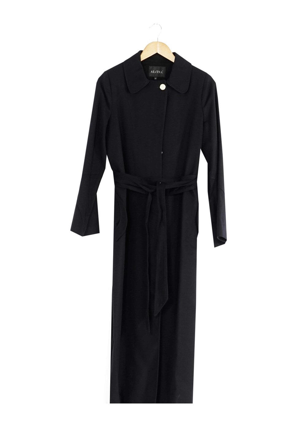 Tesettür giyim LACİVERT BEBE YAKA KUŞAKLI MANTO 9302 