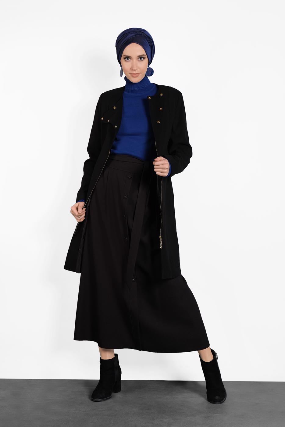 Hijab clothing BLACK ALVINA ZIPPED COAT 9318 