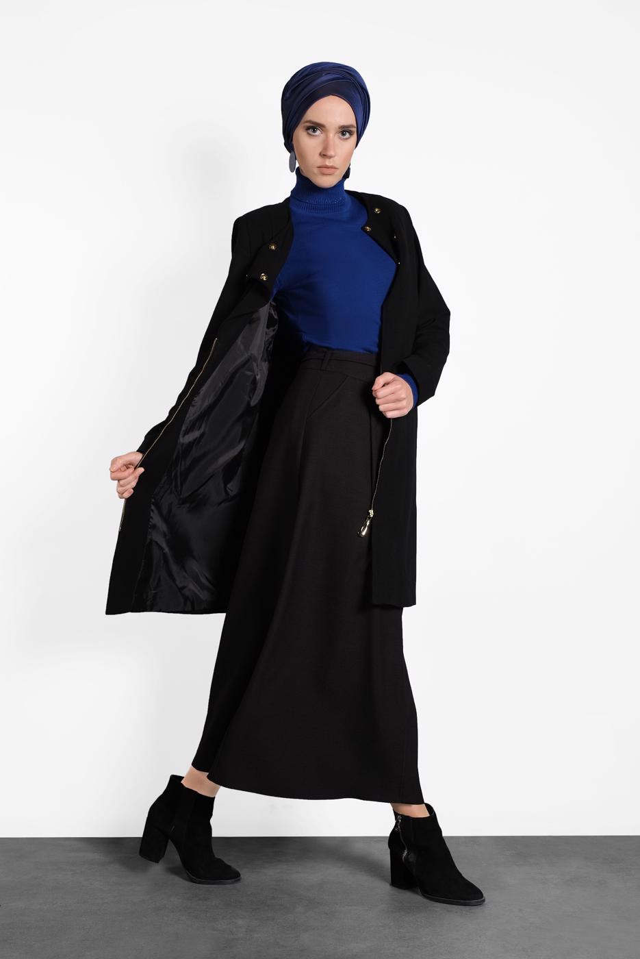 Hijab clothing BLACK ALVINA ZIPPED COAT 9318 