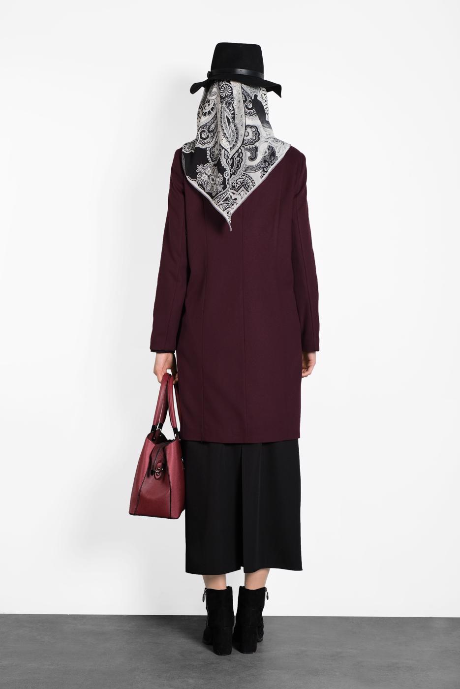 Tesettür giyim BORDO ALVİNA ÇITÇITLI FERMUARLI KABAN 9318 