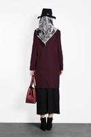 Tesettür giyim BORDO ALVİNA ÇITÇITLI FERMUARLI KABAN 9318 