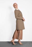 Tesettür giyim BEJ ALVİNA ÇITÇITLI FERMUARLI KABAN 9318 