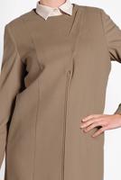 Tesettür giyim BEJ ALVİNA ÇITÇITLI FERMUARLI KABAN 9318 