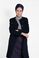 Tesettür giyim LACİVERT ALVİNA ÇITÇITLI FERMUARLI KABAN 9318 