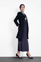 Tesettür giyim LACİVERT ALVİNA ÇITÇITLI FERMUARLI KABAN 9318 
