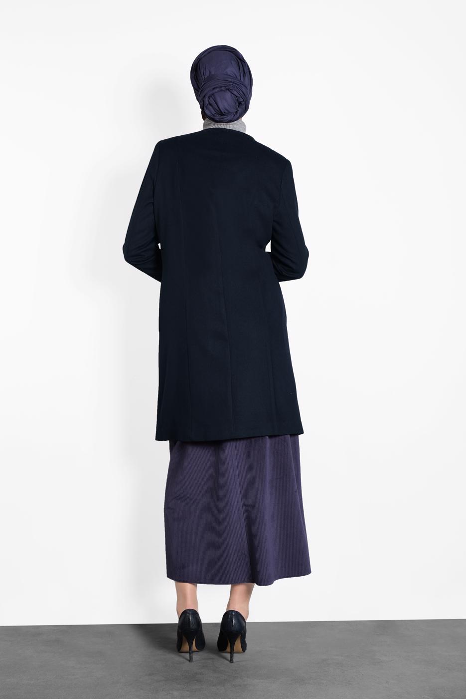 Tesettür giyim LACİVERT ALVİNA ÇITÇITLI FERMUARLI KABAN 9318 