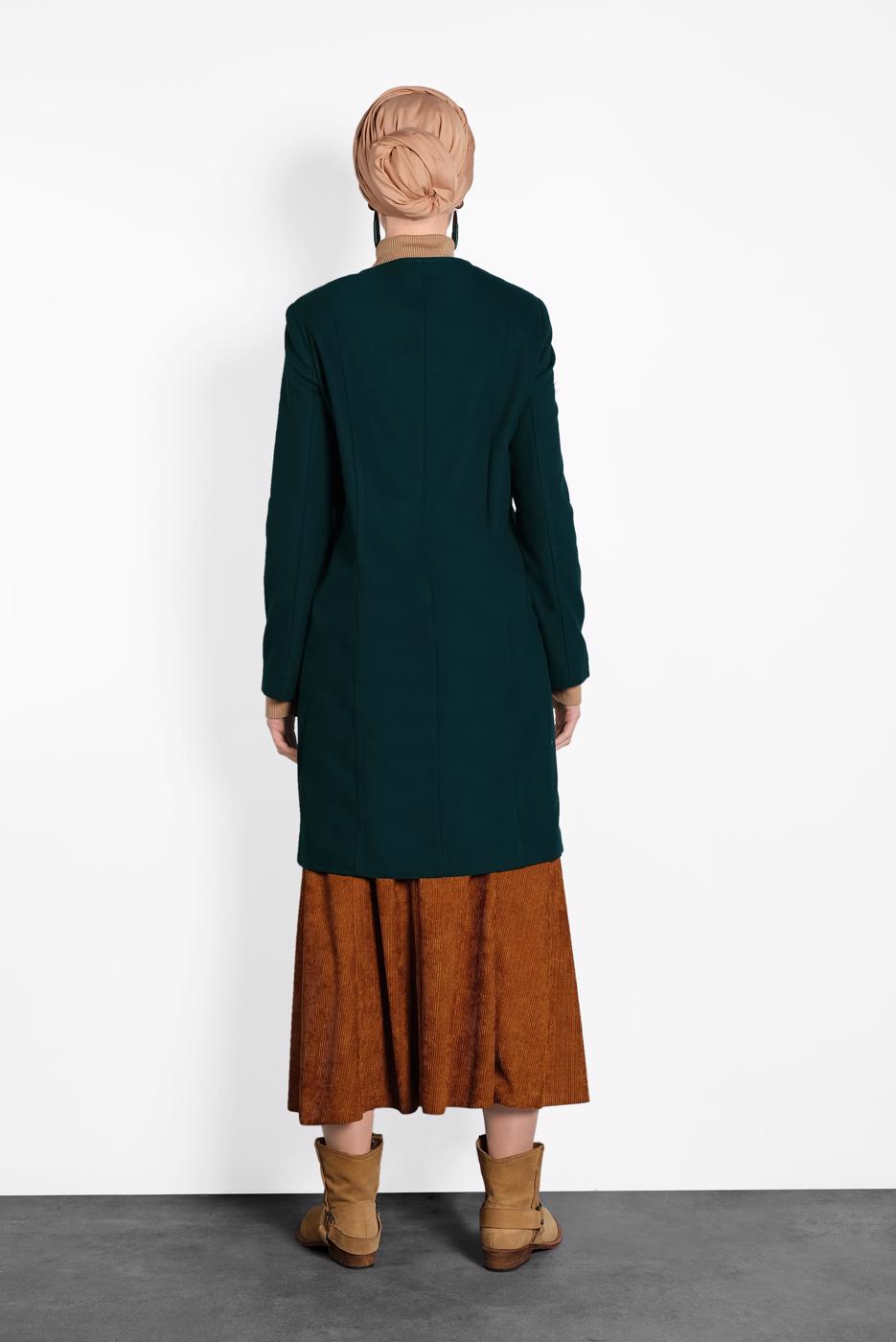 Tesettür giyim MAVİ ALVİNA ÇITÇITLI FERMUARLI KABAN 9318 