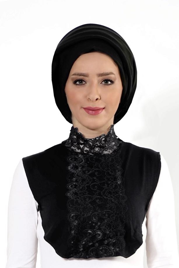 Vêtements hijab NOIR BLOUSE COL LAÇÉ 30020 - TRENDTESETTÜR