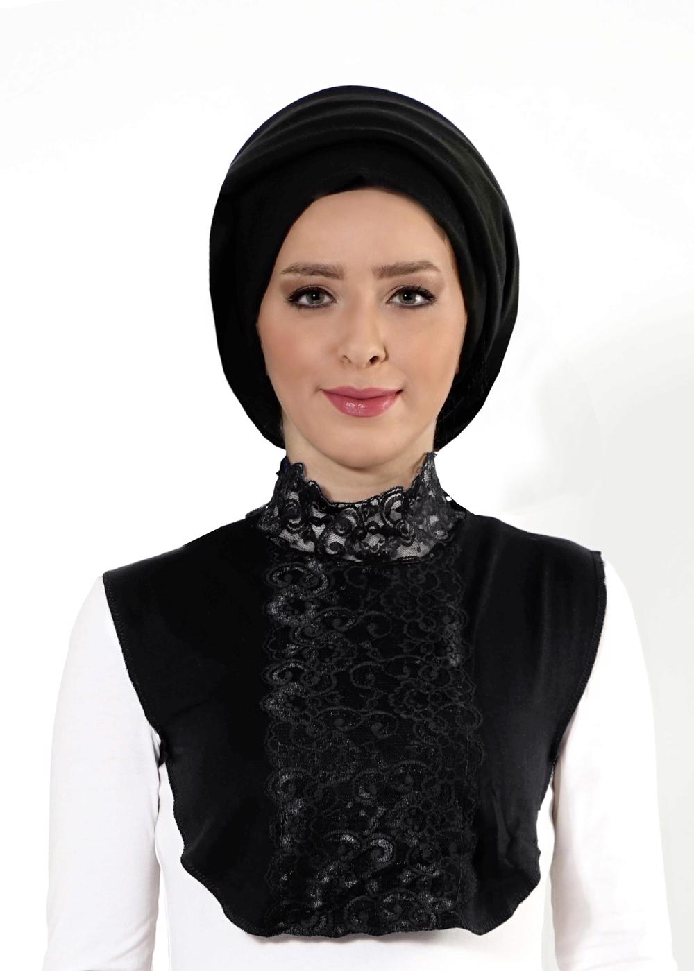 Vêtements hijab NOIR BLOUSE COL LAÇÉ 30020