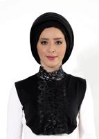 Vêtements hijab NOIR BLOUSE COL LAÇÉ 30020