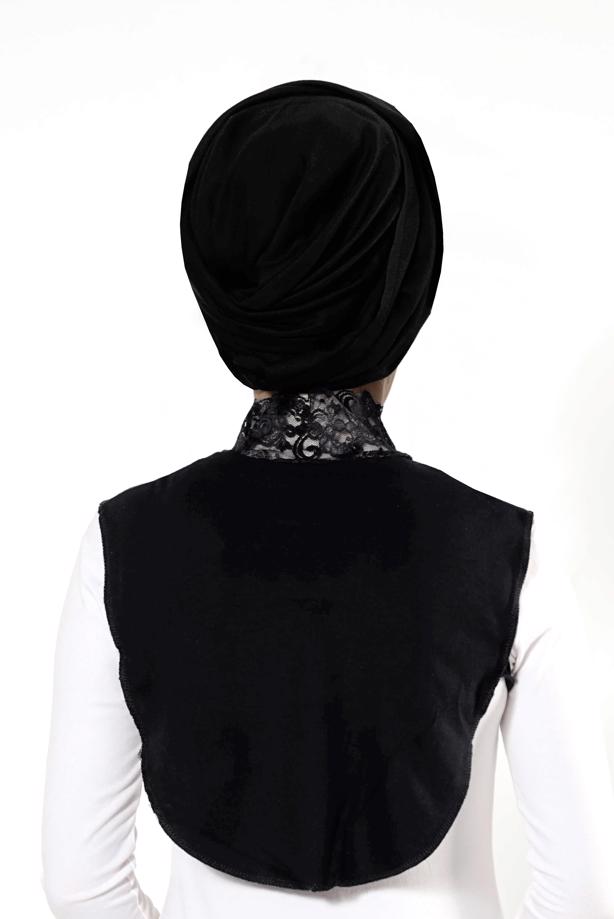 Vêtements hijab NOIR BLOUSE COL LAÇÉ 30020 - TRENDTESETTÜR