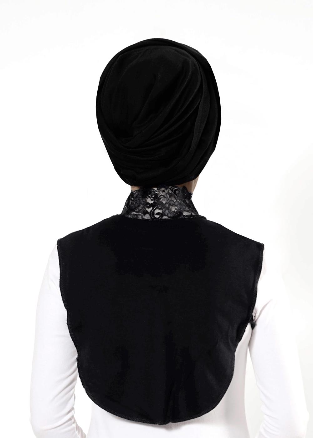 Vêtements hijab NOIR BLOUSE COL LAÇÉ 30020