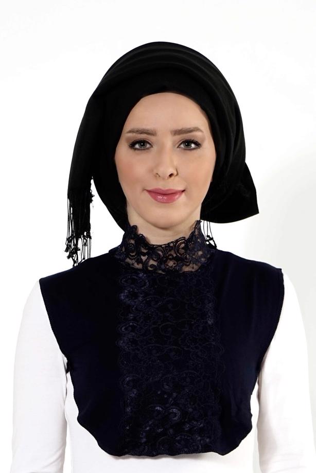 Vêtements hijab BLEU MARINE BLOUSE COL LAÇÉ 30020 - TRENDTESETTÜR