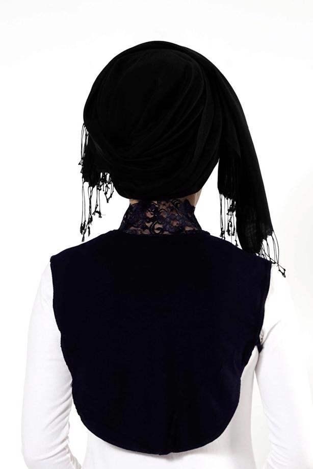Hijab clothing NAVY BLUE LACED COLLAR BLOUSE 30020  - TRENDTESETTÜR