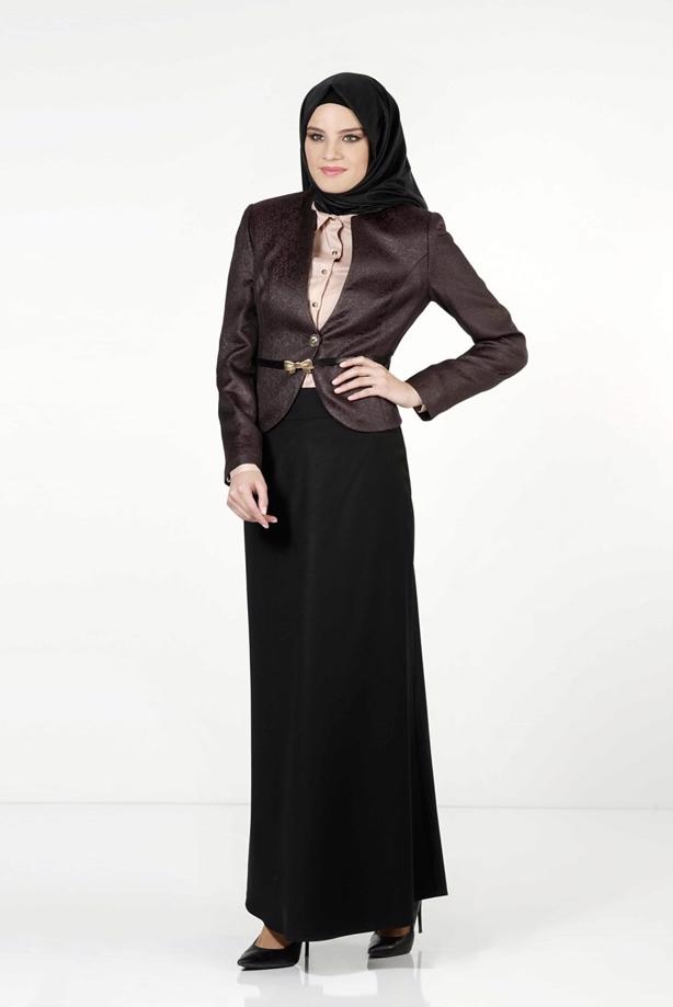 Tesettür giyim KAHVE 3947E ETEKLİ TAKIM - TRENDTESETTÜR