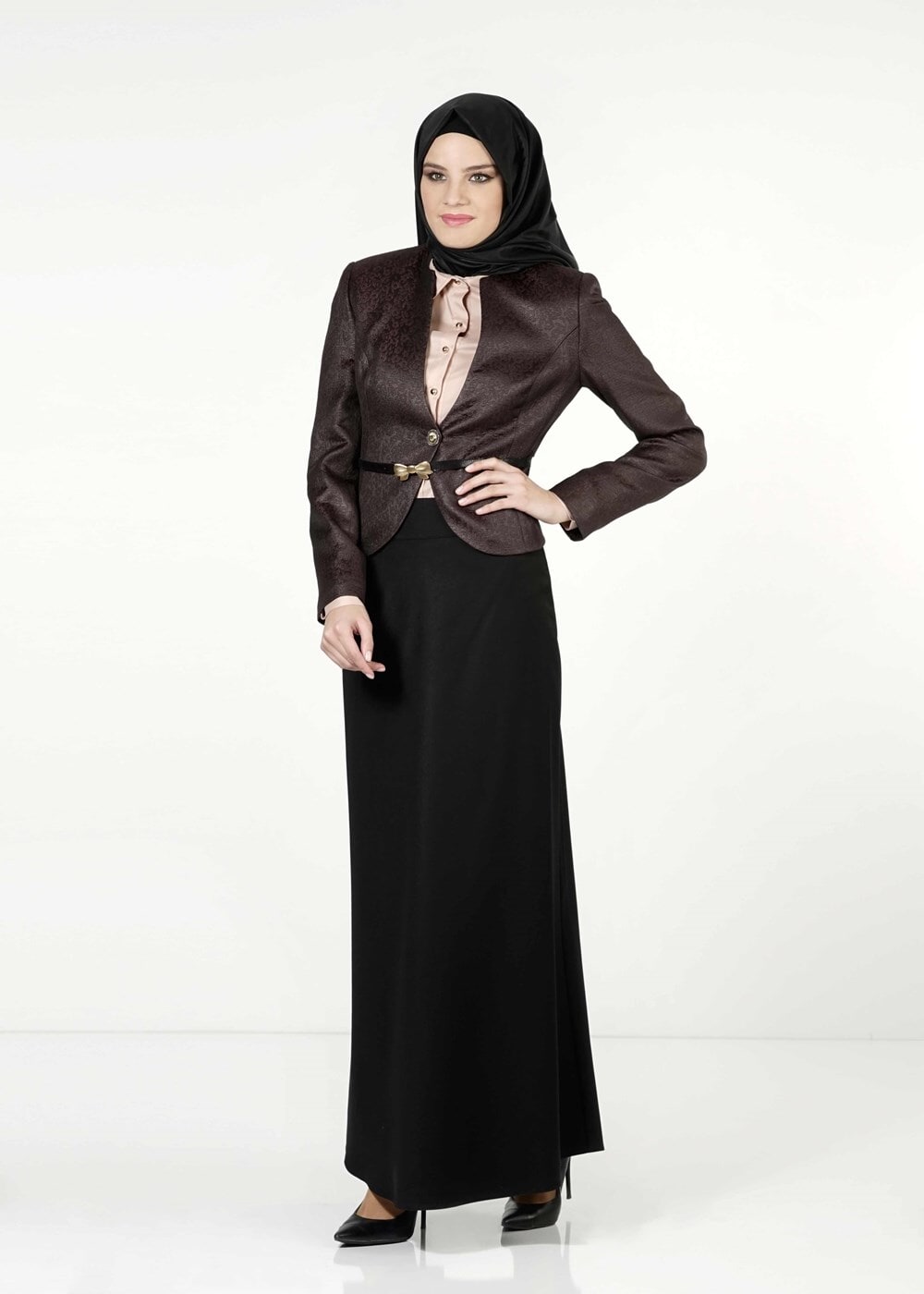 Tesettür giyim KAHVE 3947E ETEKLİ TAKIM