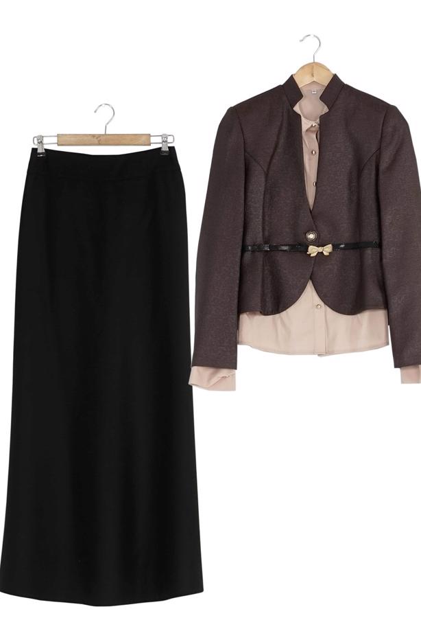 Tesettür giyim KAHVE 3947E ETEKLİ TAKIM - TRENDTESETTÜR