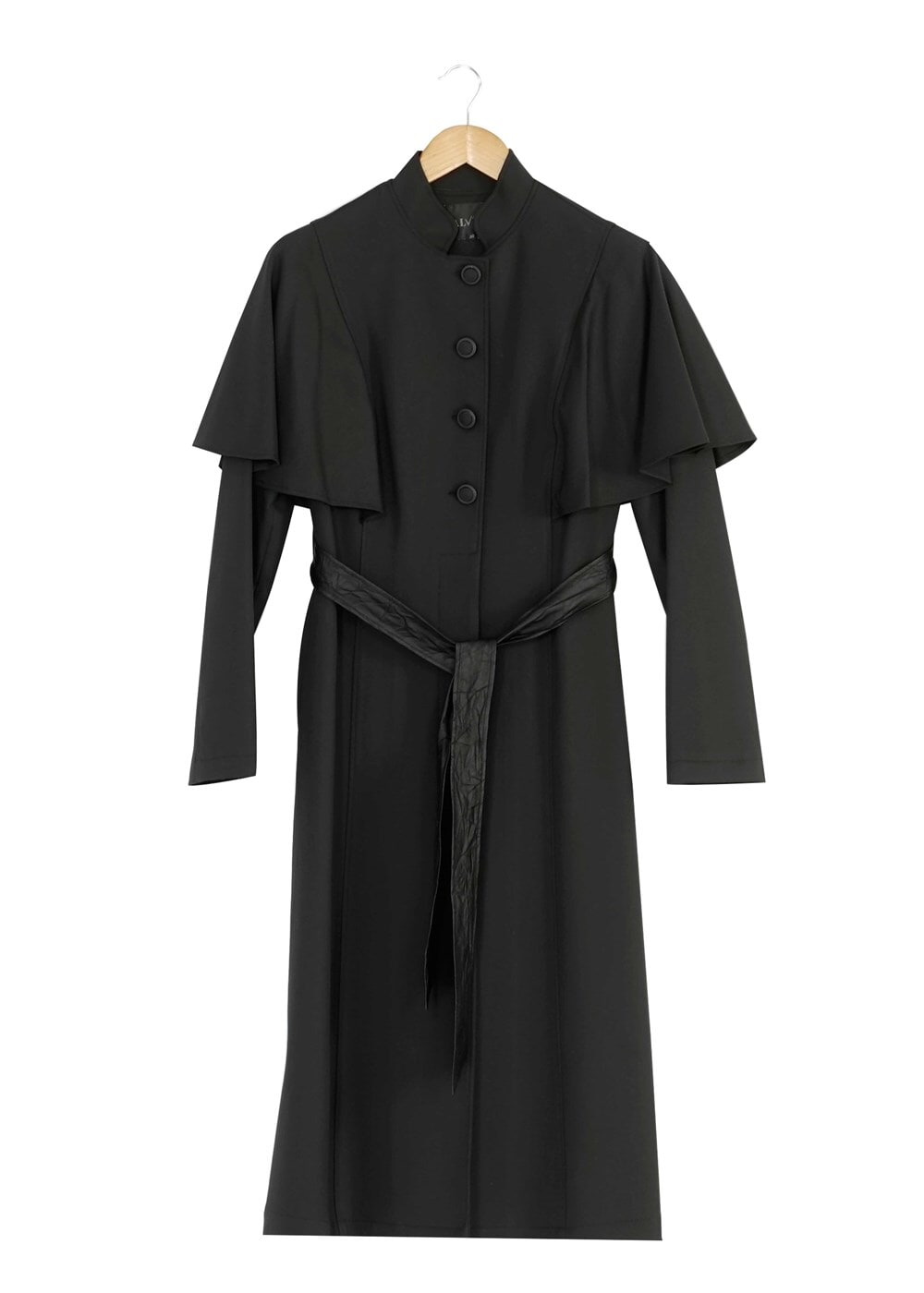 Tesettür giyim SİYAH PELERİNLİ KUŞAKLI TRENÇKOT 1380-1