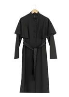 Tesettür giyim SİYAH PELERİNLİ KUŞAKLI TRENÇKOT 1380-1