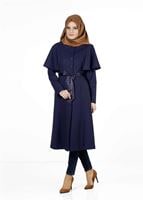 Tesettür giyim LACİVERT PELERİNLİ KUŞAKLI TRENÇKOT 1380-1