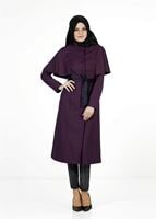 Tesettür giyim MÜRDÜM PELERİNLİ KUŞAKLI TRENÇKOT 1380-1