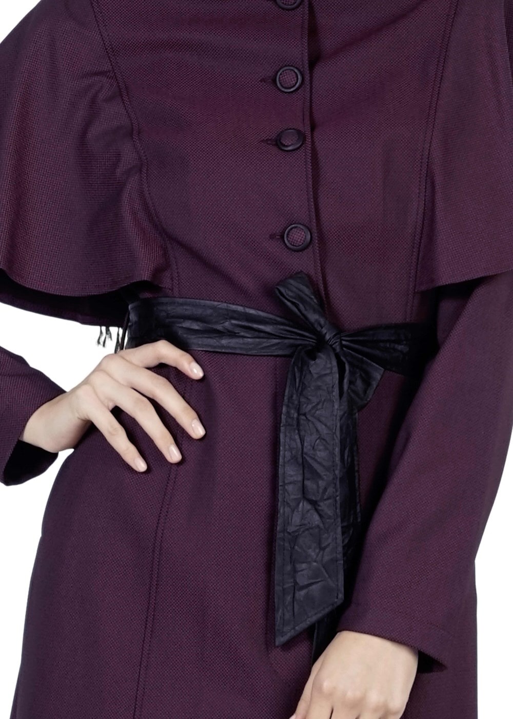 Tesettür giyim MÜRDÜM PELERİNLİ KUŞAKLI TRENÇKOT 1380-1