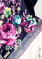 Tesettür giyim LACİVERT T 27605 Kenarı Çicek Desenli Eşarp