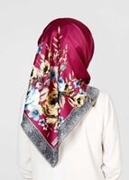 Tesettür giyim FUŞYA T 27605 Kenarı Çicek Desenli Eşarp