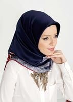 Tesettür giyim LACİVERT T 27605 Kenarı Çicek Desenli Eşarp